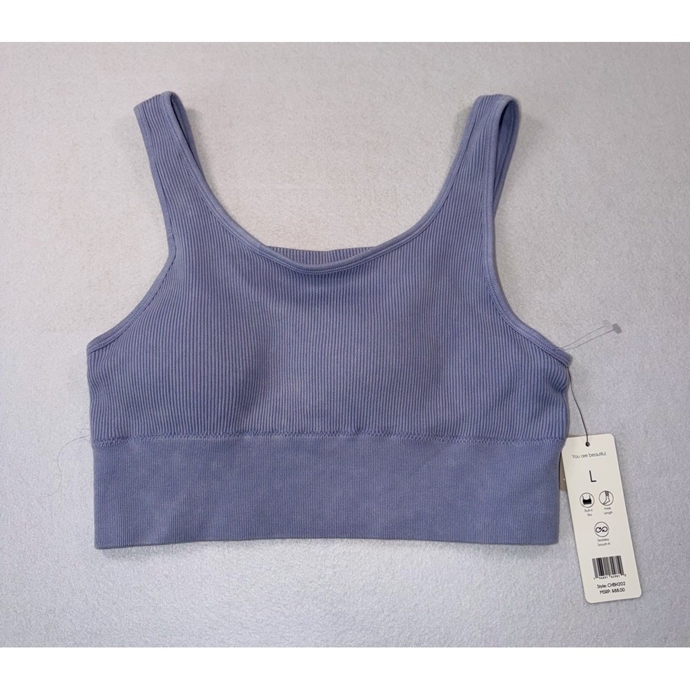 Harmony Balance Women's Sports Bra Large Ribbed Built in Cups Blue/Gray NWT
